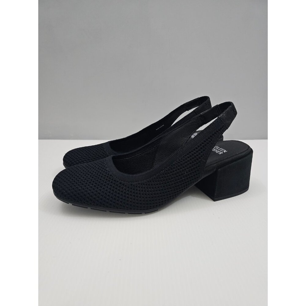 Eileen Fisher Yarn Knit Slingback Pump Womens 8.5 Black Minimalist Comfort NEW